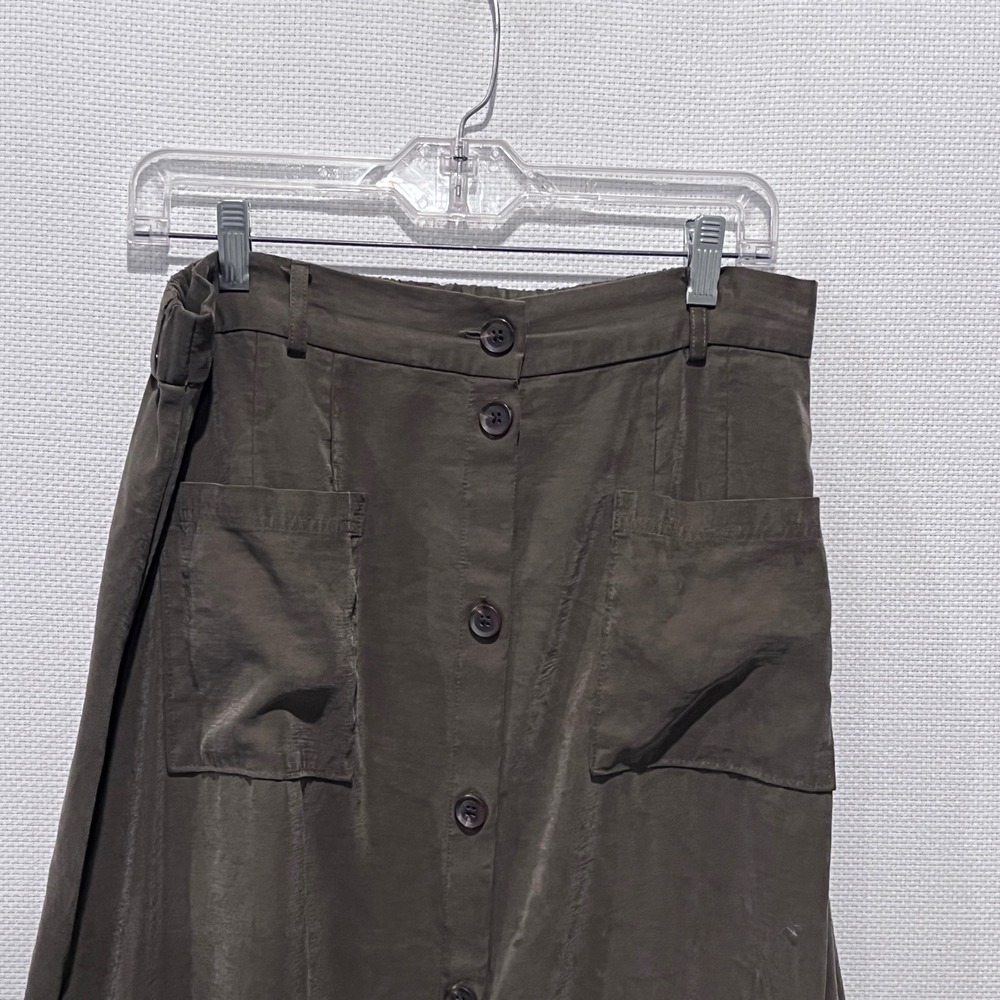 Old Navy Womens Olive Green Button Front Midi‎ Skirt with Pockets Size L - Picture 8 of 10